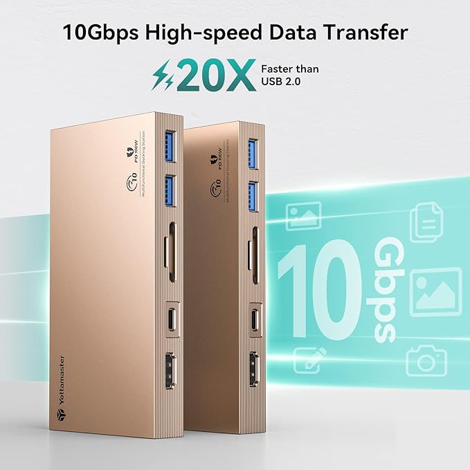 Yottamaster Aluminum USB C Hub with M.2 NVMe SSD Enclosure 10-in-1 USB C Docking Station 10Gbps for NVMe PCI-E M.2 SSD Support 100W Charging 4K HDMI RJ45 4 USB Ports Audio SD/TF Card Reader