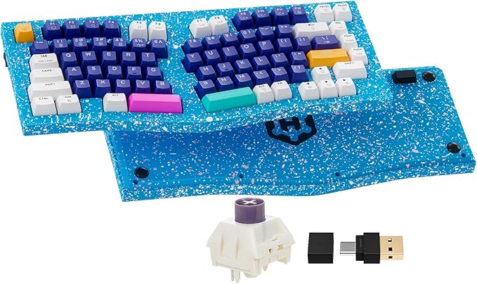 Hexgears F2 - Aluminum Custom Mechanical Keyboard Split Alice 83 Key Layout Ergonomic Keyboard Hot Swappable Creamy Linear Switch BT5.0/2.4GHz/USB-C RGB Backlit for Win/Mac (Color Blue)