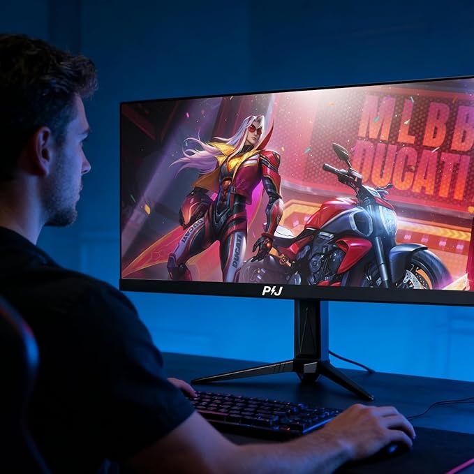 PIJ Gaming Monitor 34 inch IPS 165Hz Ultrawide PC Screen 3440×1440P Ultra-Thin Zero Frame Computer Display for Home Office Business DP HDMI Wall-Mounted Black
