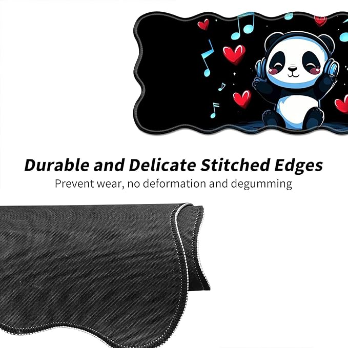 Panda Wearing Headphones Desk Mat Mouse Pad 31.5 x11.8 XL Extended Mousepad Huge Mouse Pads with Stitched Edges Desk Pad for Work Game Office Home