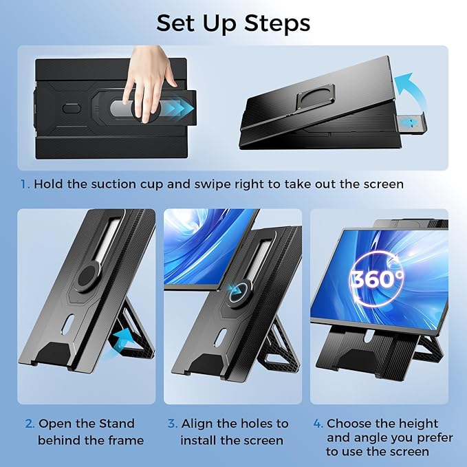 Laptop Screen Extender 16.1 1200P FHD Portable Monitor 360° Rotating Detachable Stand Height Adjustable Monitor Extender for Laptop 13-17.5 Plug-Play for Tablet PC Phone etc