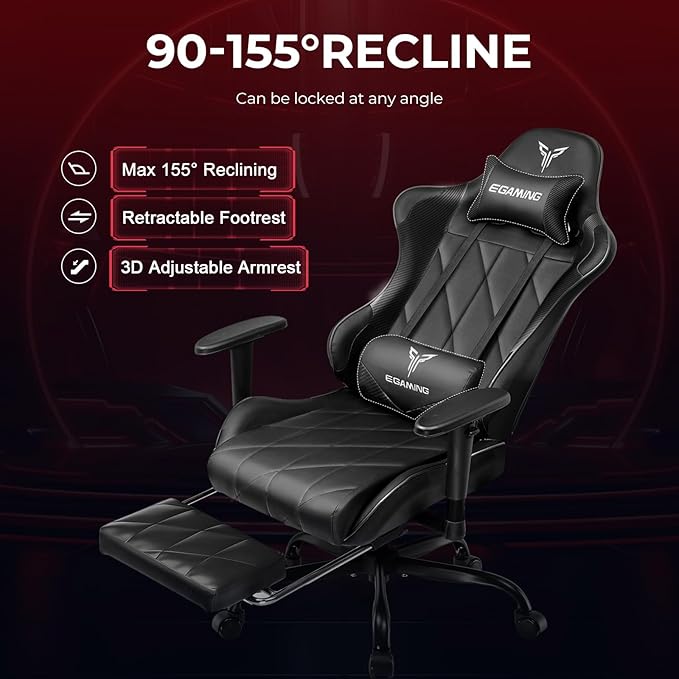 Gaming Chair Big and Tall Video Game Chair with High Back PU Leather Home Office Ergonomic Computer Chair with Footrest Adjustable Height 360° Swivel Wheels for Adults and Teens