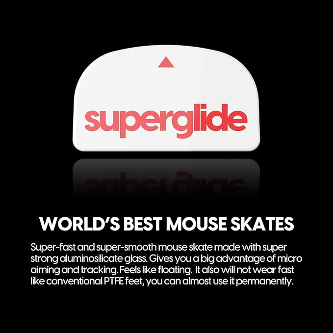 Superglide2 - New Controllable Speed Textured Surface Smoothest Mouse Feet/Skates Made with Ultra Strong Glass Smooth and Durable Sole for Logitech G Pro X Superlight1 [White/Red]