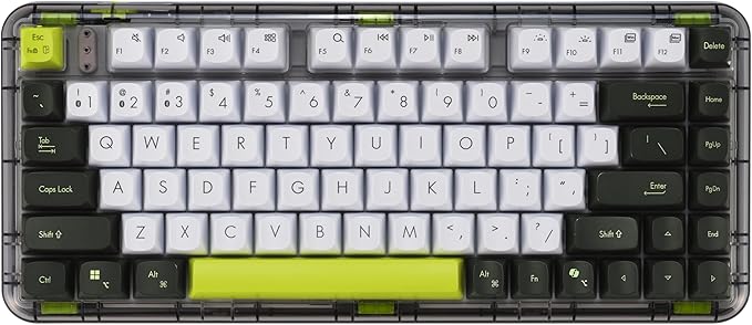 ASUS Jelly75 Wireless Keyboard KD201 – Tri-Mode (BT/2.4GHz/Wired) up to 5 Devices Hot-Swappable 1K Polling Rate Smooth Quiet Typing Windows/MacOS Toggle for Productivity/Gaming – Volt Green