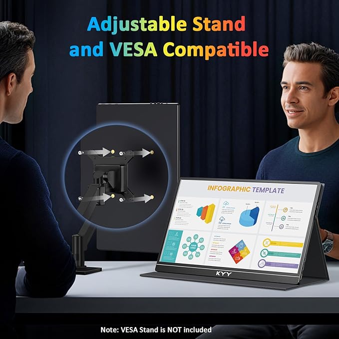 KYY 4K Portable Monitor for Laptop 15.6'' Computer Screen Extender UHD 3840x2160100% sRGB 400 Nits IPS Travel Monitor w/Speakers &amp Smart Cover for Laptop Xbox PS5 Switch PC Phone VESA Compati