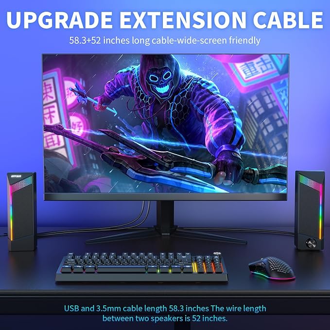 Computer Speakers 2 in 1 PC Speaker  Gaming Speakers for PC Computer Laptop Desktop Monitor RGB Speakers with Touch Sensitive Lighting USB Powered 3.5mm Aux（Package Only Two Speaker No Soundbar）