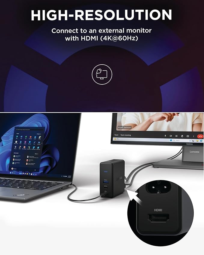 Lenovo GaN Charging Dock Multiport Docking Station w/ 60W PD HDMI USB-C USB-A Micro SD Power Adapter &amp Dock in One Compact Design Sustainable Materials Home Office Gaming Dock Stand Conso