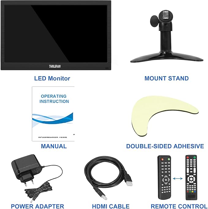 13.3 inch Small PC Monitor 1366x768 Mini LED Monitor with HDMI VGA AV BNC USB Intput for Fire Stick Computer Xbox Ras pi Built-in Speaker
