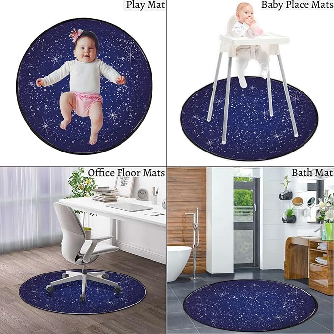 Astrology Round Rug Nursery Rug for Bedroom Playroom Non Slip Educational Playmat Round Circle Carpet Constellation Planets Coordinates of CelestialDark Blue Diameter 39.3 in