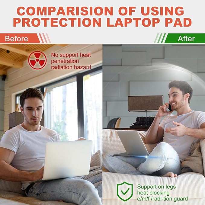 EMF Radiation Shielding Laptop Pad - 12x16 Inch Heat Blocking Mat Anti-Radiation &amp Heat Protection for Laptop Notebook Tablet Use on Lap Office Travel