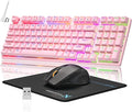 Wireless Mechanical Gaming Keyboard and Mouse Combo 98 Keys RGB Backlit Rechargeable 2000mAh Battery 3-Mode BT5.0/2.4G/USB-C (Pink)