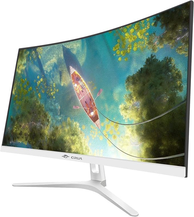 CRUA 27 Curved White Monitor Full HD(1920x1080P) VA Panel 1800R 100HZ 120% sRGB Professional Computer Monitors 3Sides Frameless Flicker-LessBlue Light Filter for Office &amp Gaming (VGA HDMI)