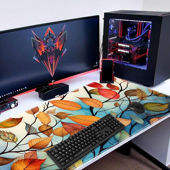 Mouse Pad Set Large Gaming Mouse Pad (31.5X 11.8 inches)+ Wrist Rest Pad + Coaster Ergonomic Wrist pad Home Office Desk Accessories Decor Supplies Leaves and Branches