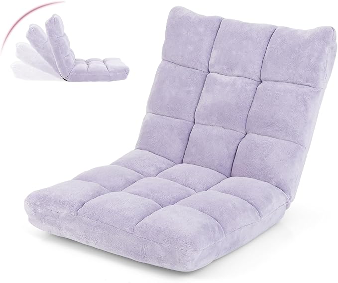 GOFLAME 14-Position Folding Floor Chair Padded Gaming Lazy Sofa Chair with Adjustable Backrest Couch Recliner Sleeper Bed Lounge Chair for Reading Gaming Meditating (Light Purple)