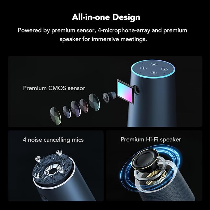 NEARITY C45 2K Video Conference Webcam with Microphone and Speaker All-in-One Camera with 4 Noise Cancelling Microphone 5X Zoom FHD Webcam AI Auto-Framing Plug-and-Play for Zoom/Teams/Google Meet