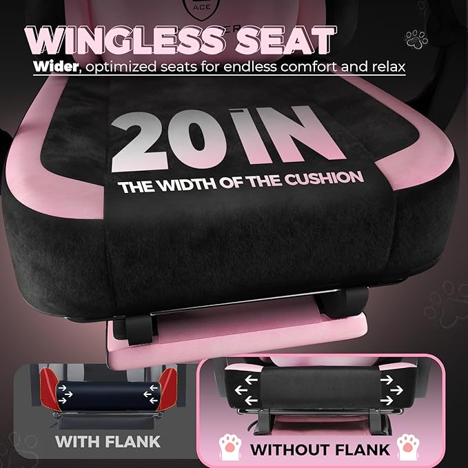 Pink Gaming Chair Cute with Cat Ears Ergonomic Computer Chair with Cat Embroidery Adjustable Memory Foam Lumbar Support and Headrest Comfortable Reclining Office Chair for Girls Teens Women
