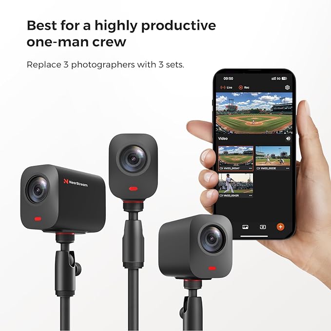 NearStream VM46 Wireless Live Streaming Camera 4K Camera for Streaming with 8-Mic Noise Canceling Array 60X Hybrid Zoom 6H Battery App ControlStream to YouTube/Twitch/Facebook/RTMP via LTE/Wi-Fi