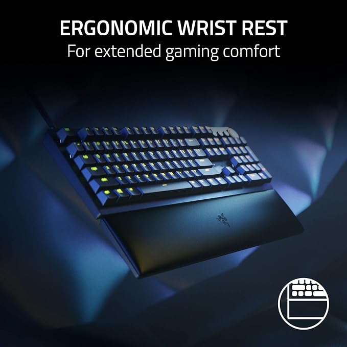 Razer Huntsman V2 Optical Gaming Keyboard: Fast Clicky Optical Switches w/Quick Keystrokes &amp 8000Hz Polling Rate - Doubleshot PBT Keycaps - Dedicated Media Keys &amp Dial - Ergonomic Wrist Rest