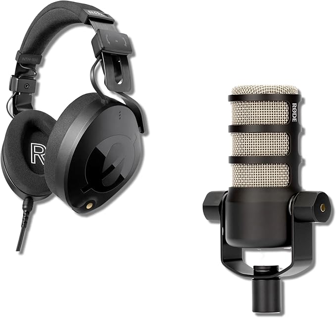 Rode PodMic Cardioid Dynamic Broadcast Microphone with Rode NTH-100 Over-Ear Headphones