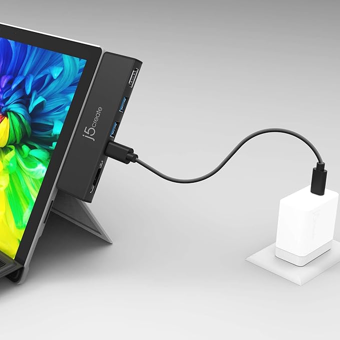 j5create Surface Pro 7 Ultradrive mini Dock 6-in-2 4K60 HDMI 10Gbps USB-A x 2 10 Gbps USB-C with PD 60W Pass-Through Charging SD/microSD Card Reader (JCD324B)
