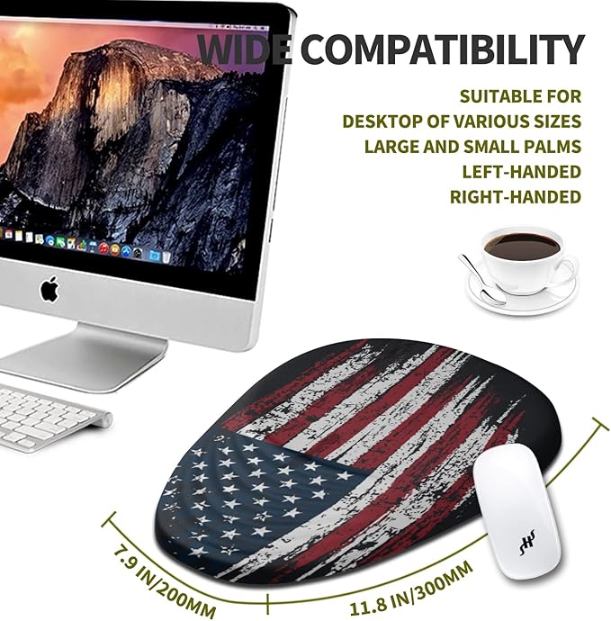 Hokafenle Ergonomic Mouse Pad Wrist Support Terraced Slope Carpal Tunnel Wrist Pad for Mouse with Unibody Memory Foam Wrist Rest Pain Relief Mousepad (US Flag 11.8x7.9 in)