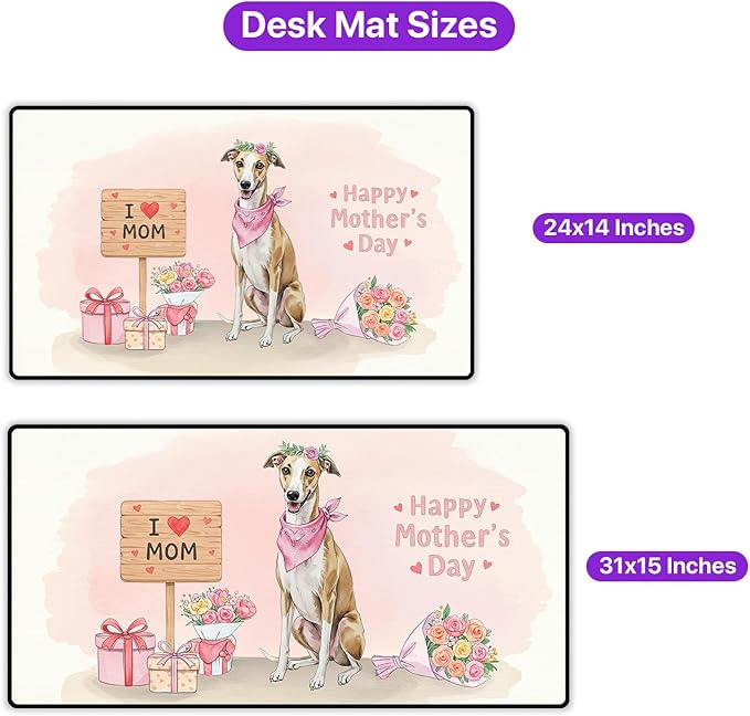 Happy Mother's Day Whippet Love Dog Mom Heart Flower Desk Mat Full Keyboard Mouse Pad Dog Lover Large Mousepad 12004