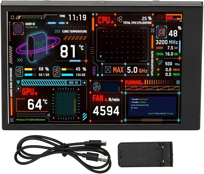 3.5 Inch Computer Display CPU HDD Data Monitor USB C Interface Computer Temp Monitor for aida64 Brightness Adjustment Customizable Layout