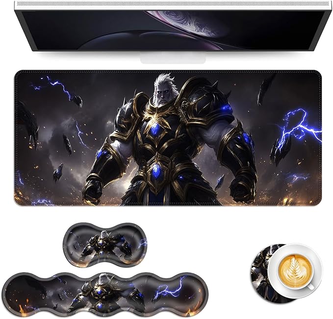 Keyboard Mouse Pad Set Extended Gaming Mouse Pad+Ergonomics Keyboard Wrist Rest Support Memory Foam Easy Typing Pain Relief 4Pcs XL Ultra Thick Desk MatCool Man
