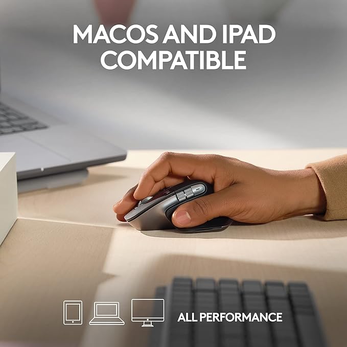 Logitech MX Master 3S for Mac Wireless Bluetooth Mouse Ultra-Fast Scrolling Ergo 8K DPI Quiet Clicks Track on Glass USB-C Apple iPad - Space Grey (Renewed)
