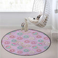 Pink Rugs Soft Non-Slip Indoor Outdoor Bedroom Home Decor Carpet Mat Yoga Mat Runner Rugs Doormat Round Rug Sweet Delicious Donuts Stars Background Diameter 39.4 in