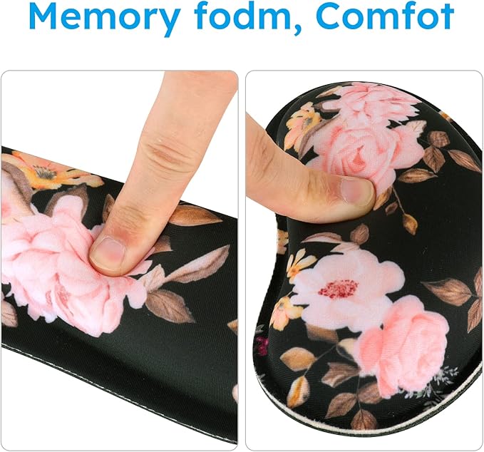 iCasso Keyboard Mouse Pad SetExtended Gaming Mouse Pad + Keyboard Wrist Rest Support Memory Foam Easy Typing Pain Relief 3Pcs (35.4×15.7 in) Large Ergonomic XXL Thick Mousepad Desk Mat