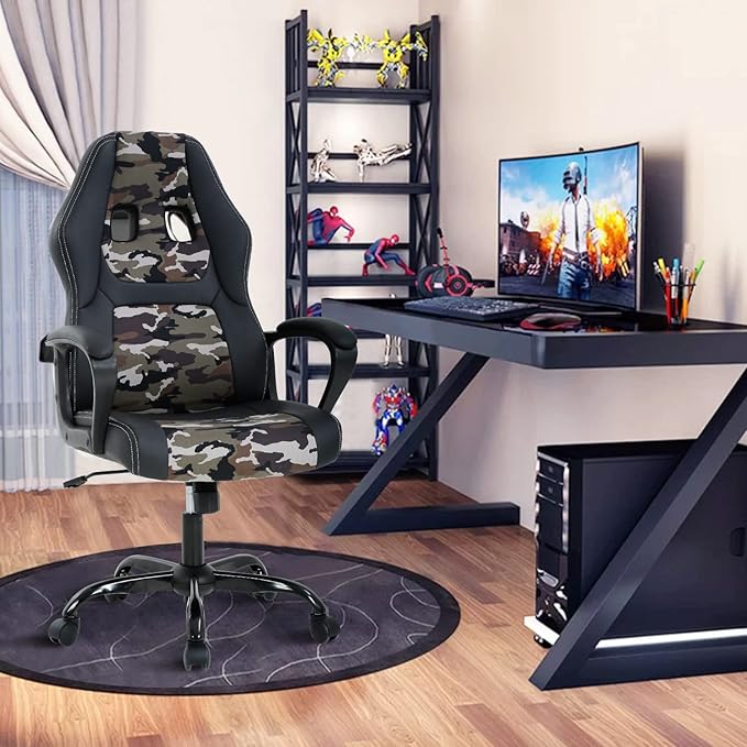 Upgrade Computer Video Game Chairs High Back Ergonomic Leather Racer Task Chair with Lumbar Support &amp Headrest PC Swivel Executive Rolling Office Desk Chair for Home Office Gaming Room