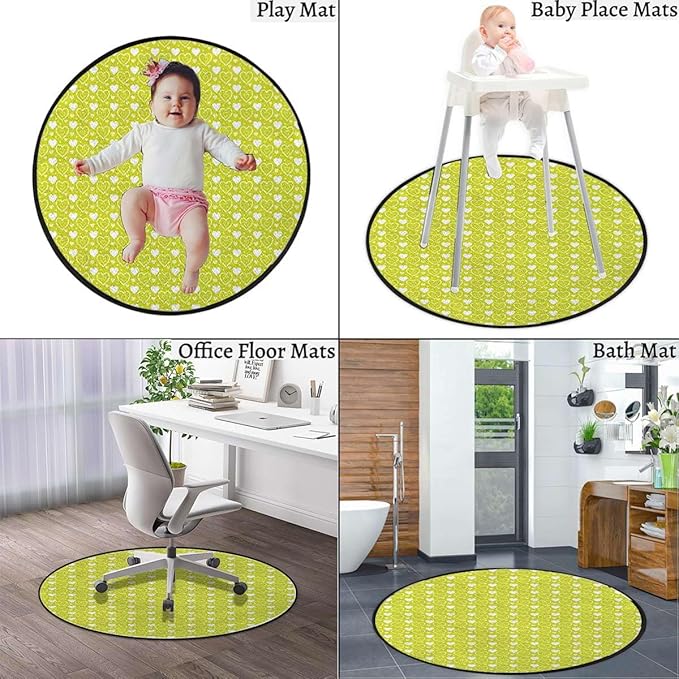 Yellow Gaming Chair Mat Chair Mat for Hardwood Floor Round Floor Mats for Office Chair Computer Desk Anti Slip Little Dots and Tiny Cute Sweet Hearts Pattern Diameter 35.4 in
