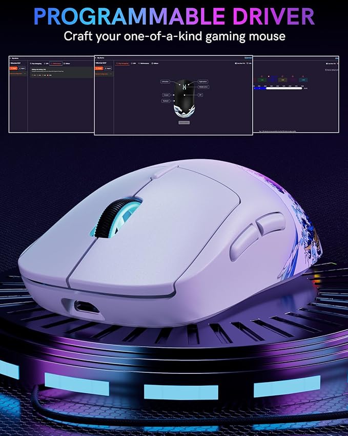 G57 Wireless Gaming Mouse 8000 DPI 80g 2.4G/Bluetooth/USB-C Rechargeable Wireless Mouse with 5 Programmable Buttons for PC/Mac White