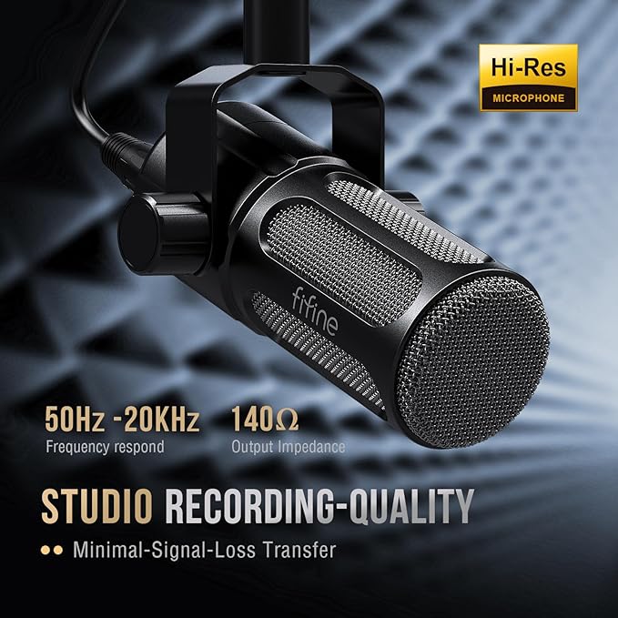 FIFINE XLR Dynamic Microphone Studio Vocal Mic for Recording All Metal XLR Podcast Microphone with Mid-Boost Low-Cut Filter for Voice-Over Compatible with Mixer/Audio Interface-AmpliTank TANK1