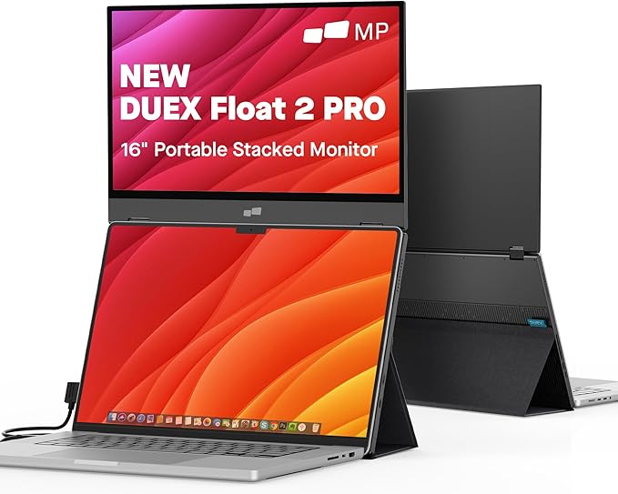 Portable Monitor - Mobile Pixels Duex Float 2 Pro 16-inch 2.5K Laptop Monitors New Stacked Monitor for 15-16-inch Laptops. Built-in Dual Speakers USB C/HDMI Window/Mac/PC/Android Compatible