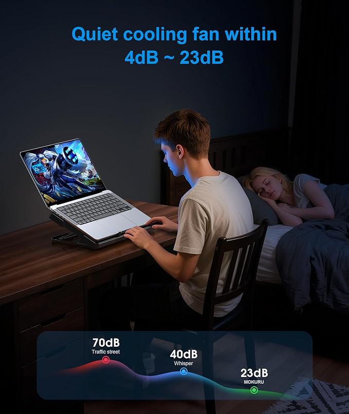 Laptop Cooling Pad Laptop Cooler with 6 Quiet Fans Up to 17.3 Inch Heavy Notebook Cooler Stand 8 Levels of Tilt Two Levels of Height Adjustable (Black)