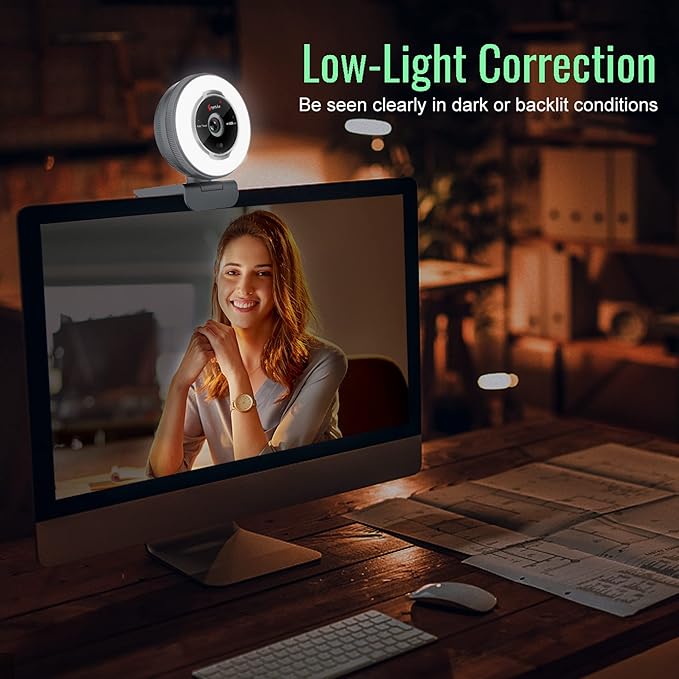 Angetube Streaming Webcam with Microphone: 1080P 60FPS USB Web Cam with Ring Light and Remote Control - HD Web Camera with 5X Digital Zoom Built in Privacy Coverfor PC|Computer|Laptop|Mac|Desktop