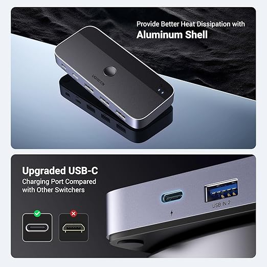 UGREEN USB 3.0 Switch 2 Computers Sharing USB C &amp A Devices 4 Port USB Switcher Sharing Keyboard and Mouse Printer/Scanner USB Switch Hub for Two Computers with 2 USB3.0 Cables and Controller