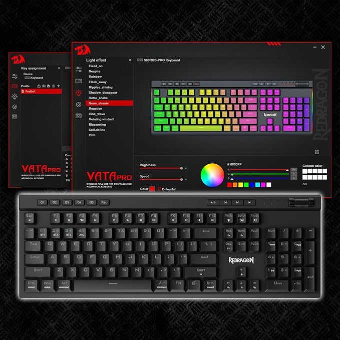 Redragon K580 PRO Wireless RGB Gaming Keyboard 3-Modes 104 Keys Mechanical Keyboard w/Hot-Swap Socket Dedicated Media Controls &amp Onboard Macro Recording Linear Red Switch