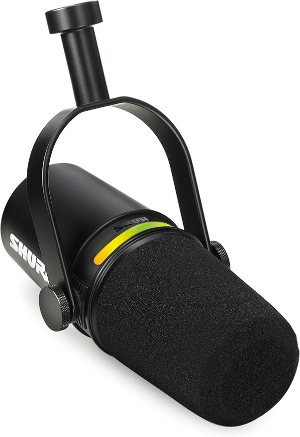 Shure MV7+ Podcast Dynamic Microphone with Low Profile Mic Stand. OBS Certified Enhanced Audio LED Touch Panel USB-C &amp XLR Outputs Auto Level Mode Digital Pop Filter Reverb -Black