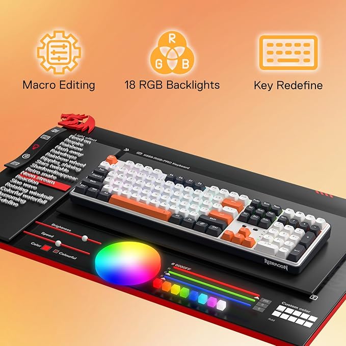 Redragon K689 PRO Wireless Gasket RGB Gaming Keyboard 108 Keys Mechanical Keyboard w/Extra 4 Hotkeys Upgraded Hot-swappable Socket 3-Layer Noise Dampening Round PBT Keycaps Custom Linear Switch