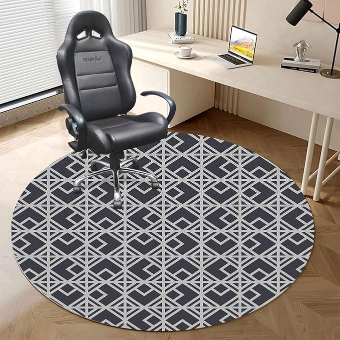 Blue Cream PU Leather Chair Mat for Hardwood Floor Noise Cancelling Symmetrical Circular Pattern Floral Gaming Chair Mat Round Anti-Slip Office Chair Mat for Home Office Geometric Diameter 39.4 in