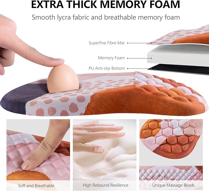 Mouse Pad Wrist Support Laokiiy 2 in1 Keyboard Wrist Rest+ Ergonomic Mouse Pad Non-Slip Wrist Rest for Computer Keyboard Made Easy Typing &amp Relieve Wrist Pain Boho