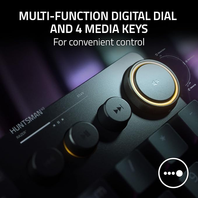 Razer Huntsman V2 Optical Gaming Keyboard: Fast Clicky Optical Switches w/Quick Keystrokes &amp 8000Hz Polling Rate - Doubleshot PBT Keycaps - Dedicated Media Keys &amp Dial - Ergonomic Wrist Rest