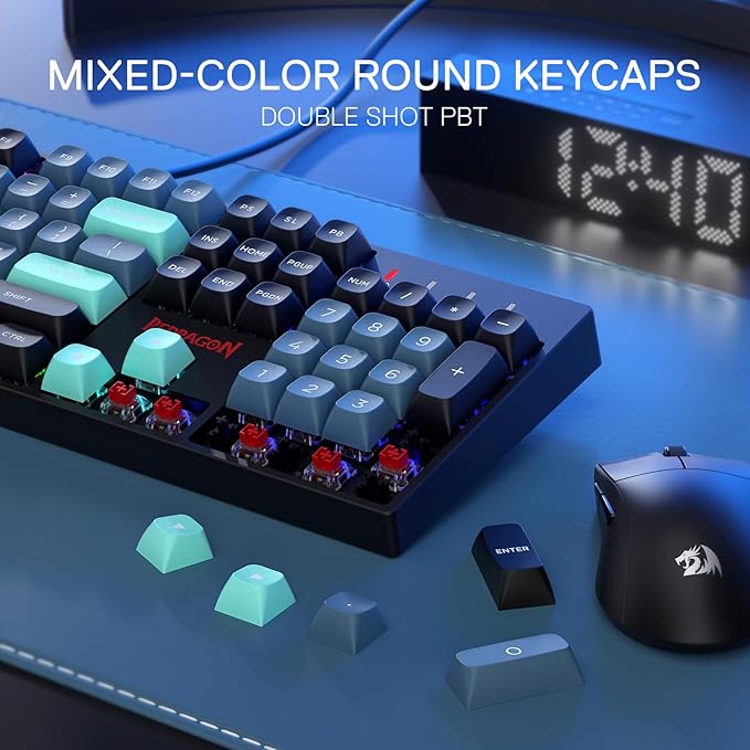 Redragon K582 SE Wired RGB Gaming Keyboard 104 Keys Mechanical Keyboard w/Mixed Color Round PBT Keycaps Dynamic 16.8M RGB Backlit &amp Linear Red Switch Redefine Software Supported
