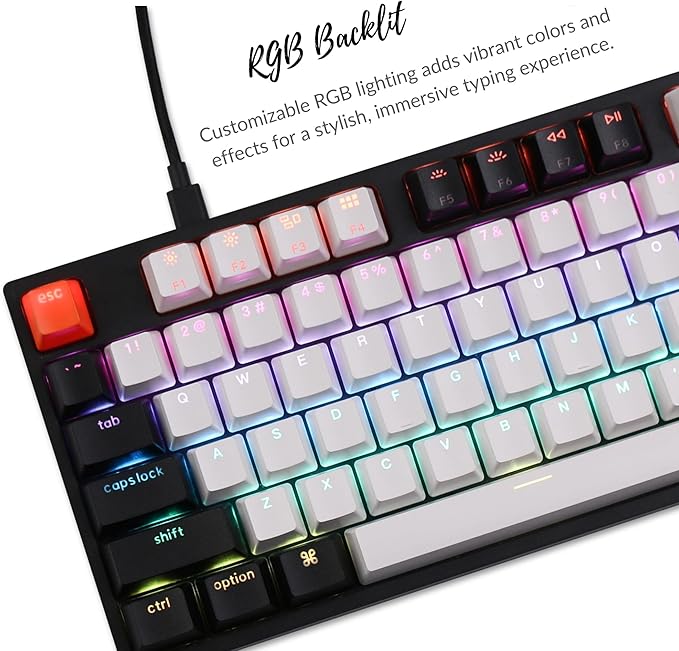 Keychron C1 TKL Mechanical Gaming Keyboard – Tactile Brown Switches RGB Backlit Compact Wired Keyboard for Mac &amp Windows White