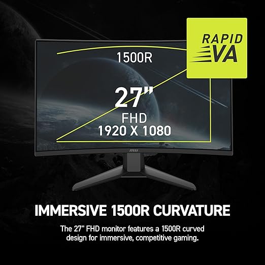 msi MAG 274CF X24 27-inch 1920 x 1080 (FHD) Gaming Monitor 240Hz AMD Adaptive-Sync HDR Ready HDMI VGA Port VESA Mountable Tilt 4-Side Slim Bezel 0.5ms Black