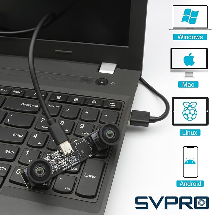 SVPRO 1200P 60fps Global Shutter USB Camera with Dual M12 Lens 3D Stereo Wide Angle Computer Vision Industrial Face Recognition Camera for WindowsLinuxAndroidMacOSRaspberry Pi