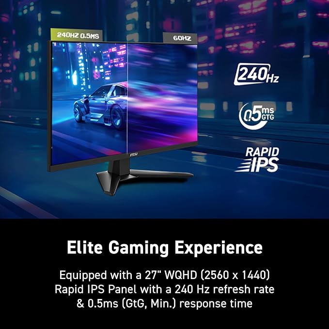 msi MAG 274QF X24 27-inch 2560 x 1440 (QHD) Gaming Monitor 240Hz Adaptive-Sync HDMI DisplayPort VESA Mountable Tilt Height Adjustable Speaker 0.03ms Black